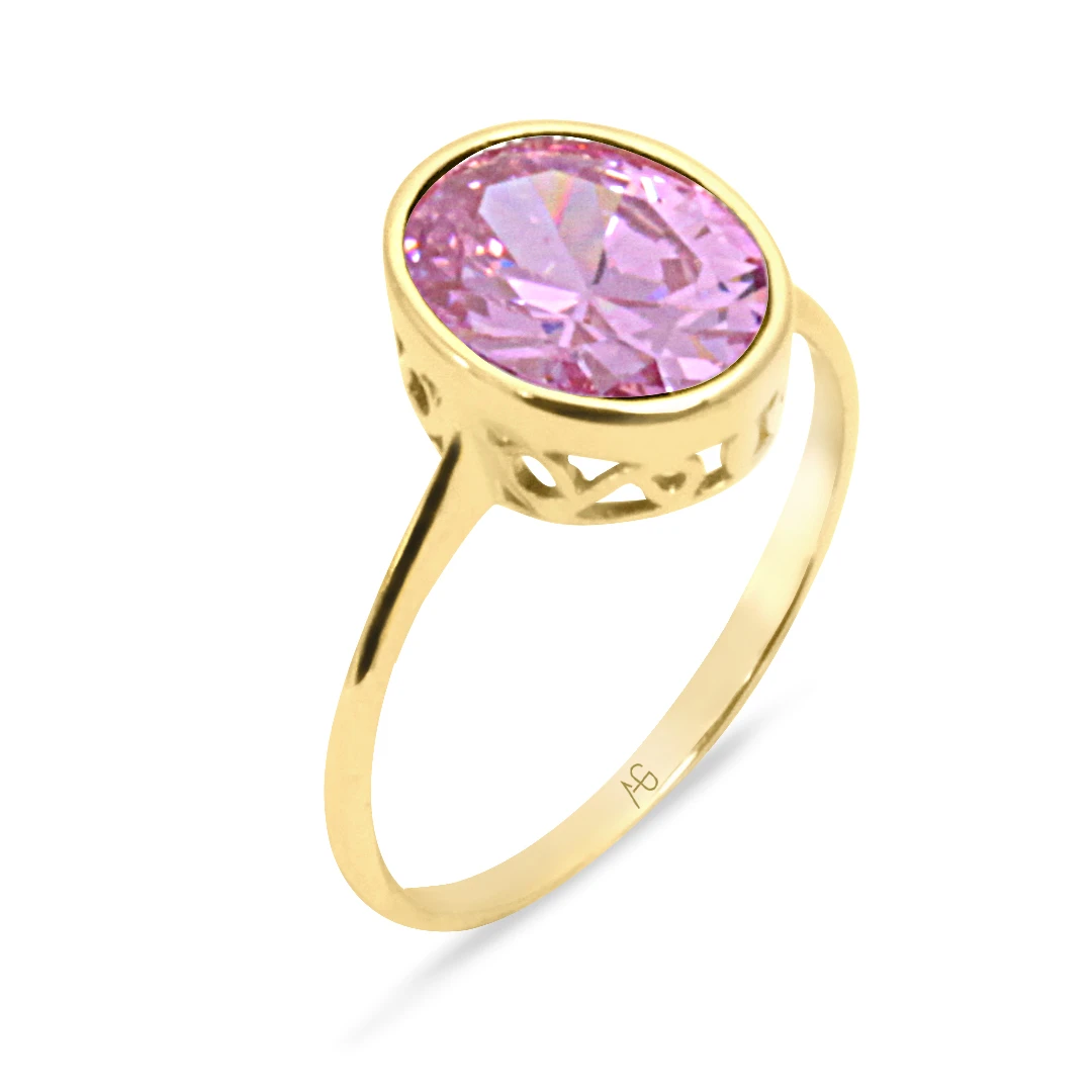 Altın 14 Ayar Pembe Taşlı Yüzük (YZK0120)