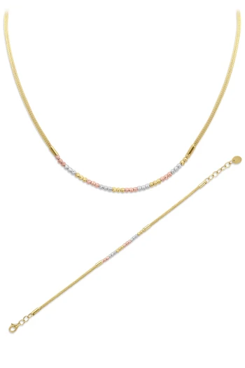 Altın 3 Renk Toplu Kolye Bileklik Takım