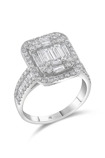 Altın Baget Model Geniş Kollu Pırlanta Yüzük