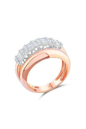 Altın Baget Taşlı İkili Alyans Pırlanta Yüzük