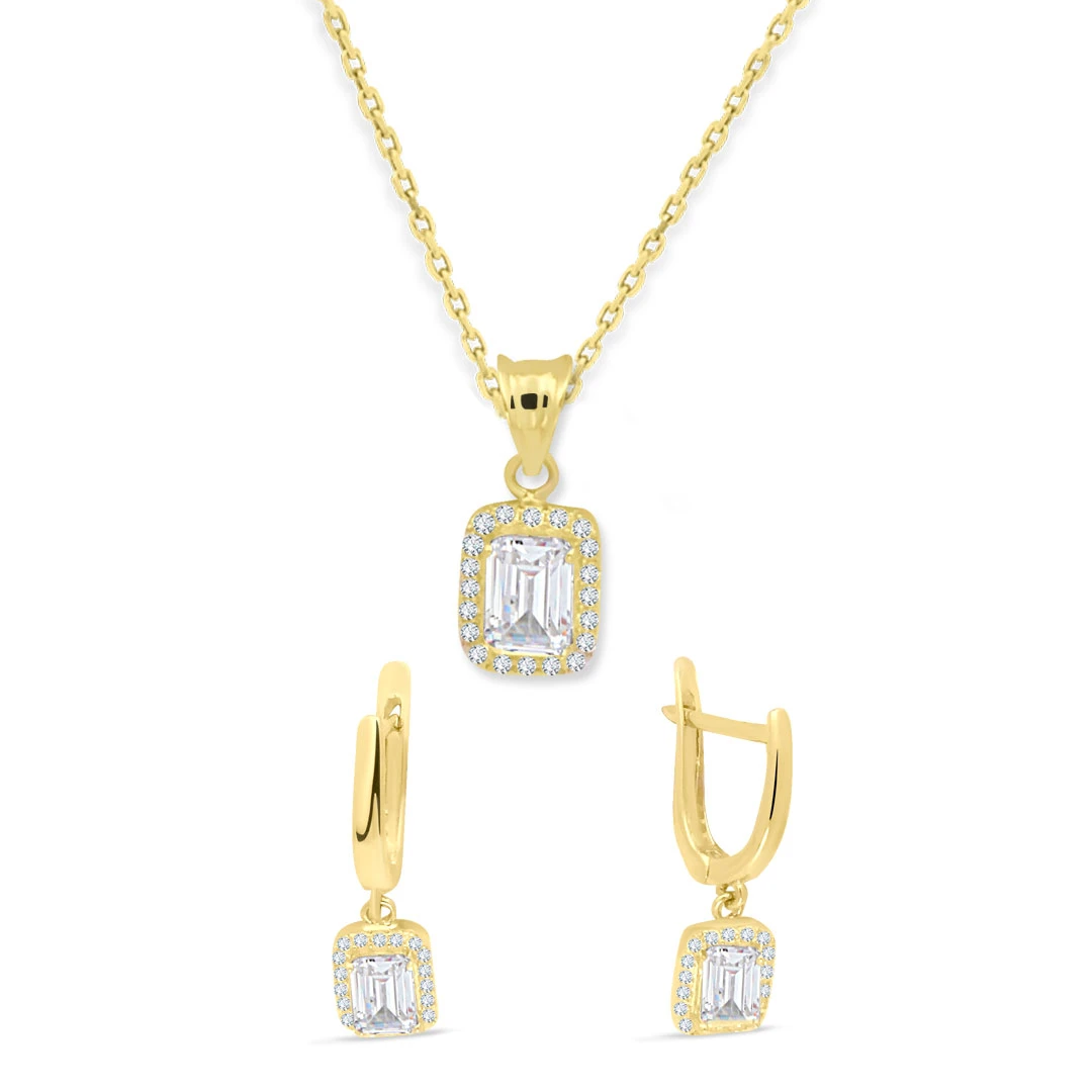 Altın Baget Taşlı Kolye Küpe Takım (TKM0060)