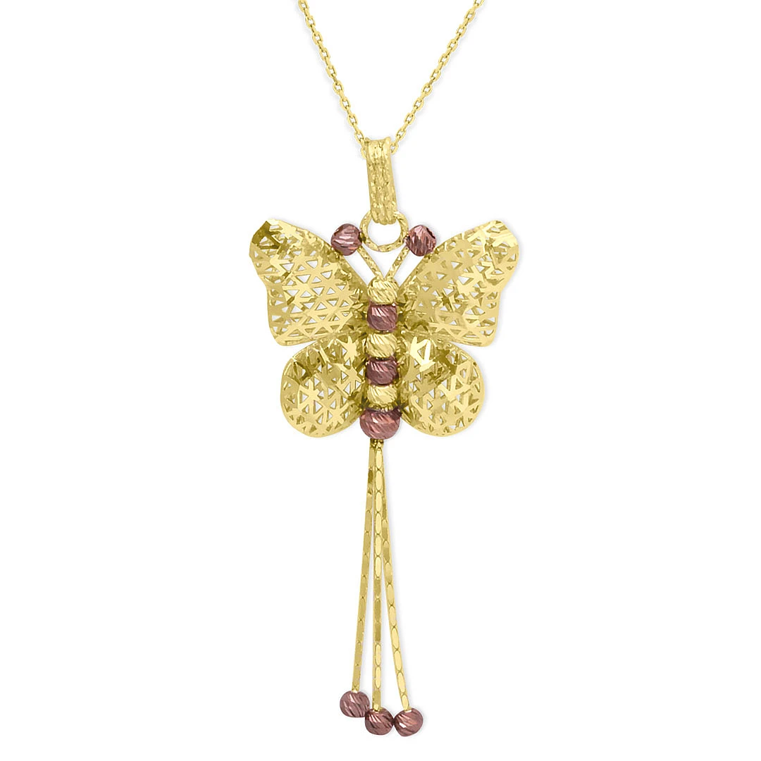 Altın Kahverengi Toplu Kelebek Tasarım Kolye (KLY0328)