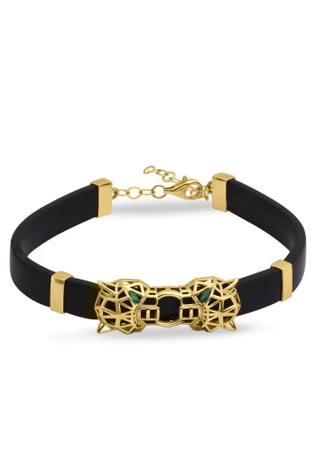 Altın Kauçuk Unisex Panter Bileklik