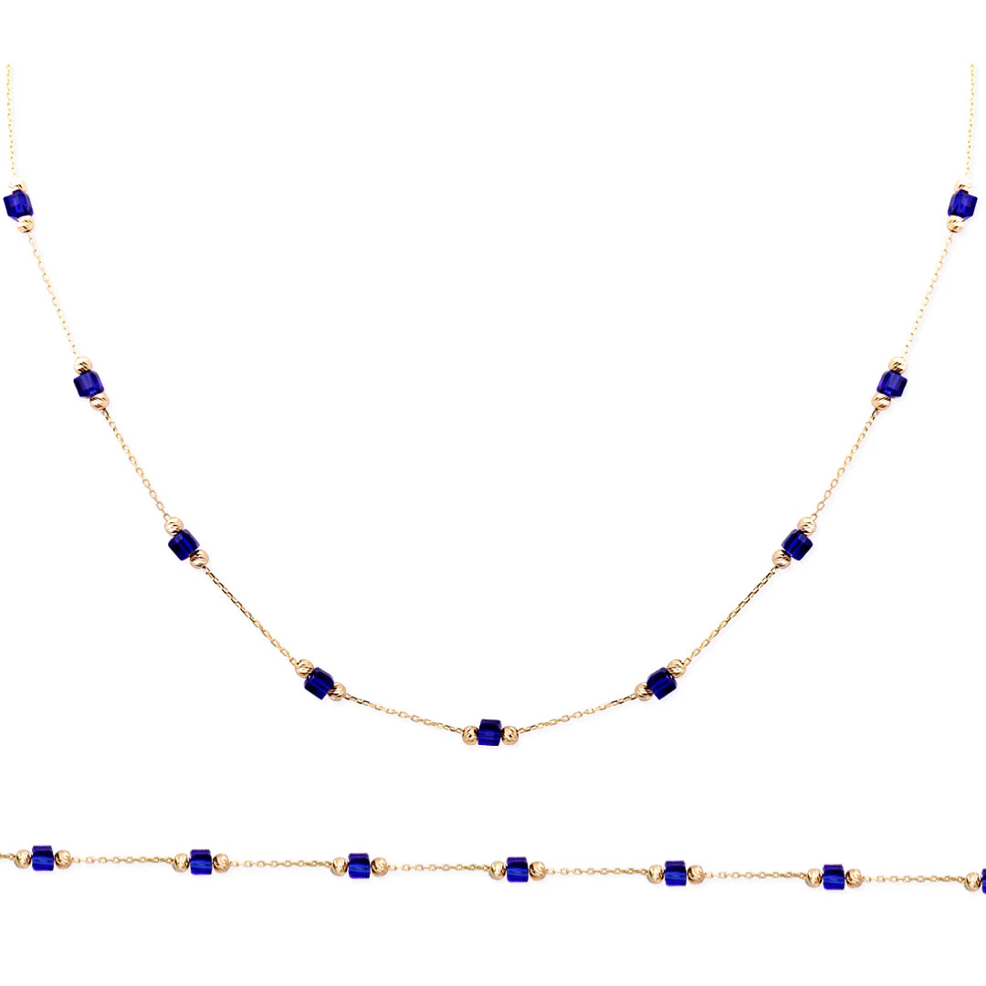 Altın Kolye Bileklik Lacivert Taşlı Takım (TKM0032)