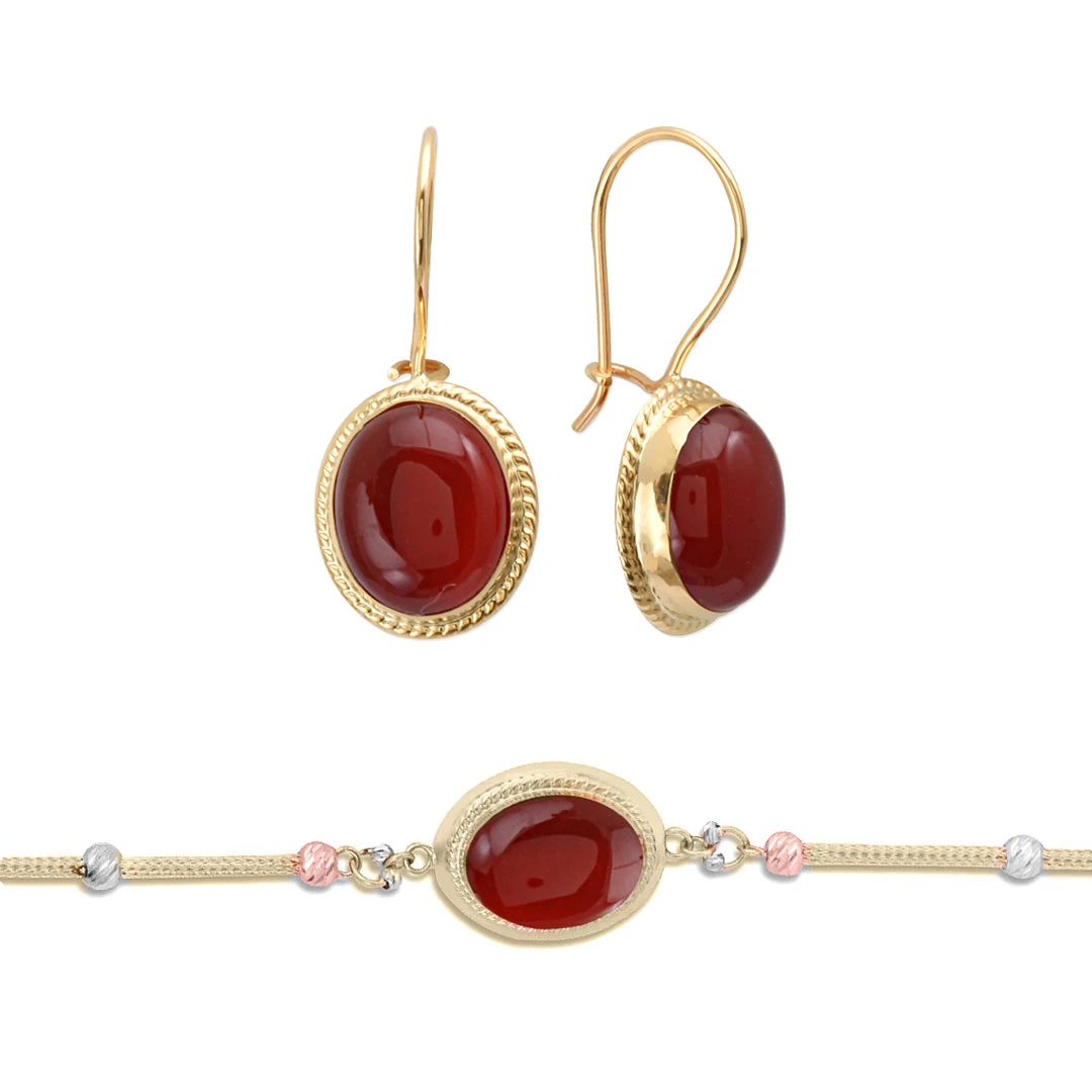 Altın Küpe ve Bileklik Nostalji Akik Takım (TKM0036)