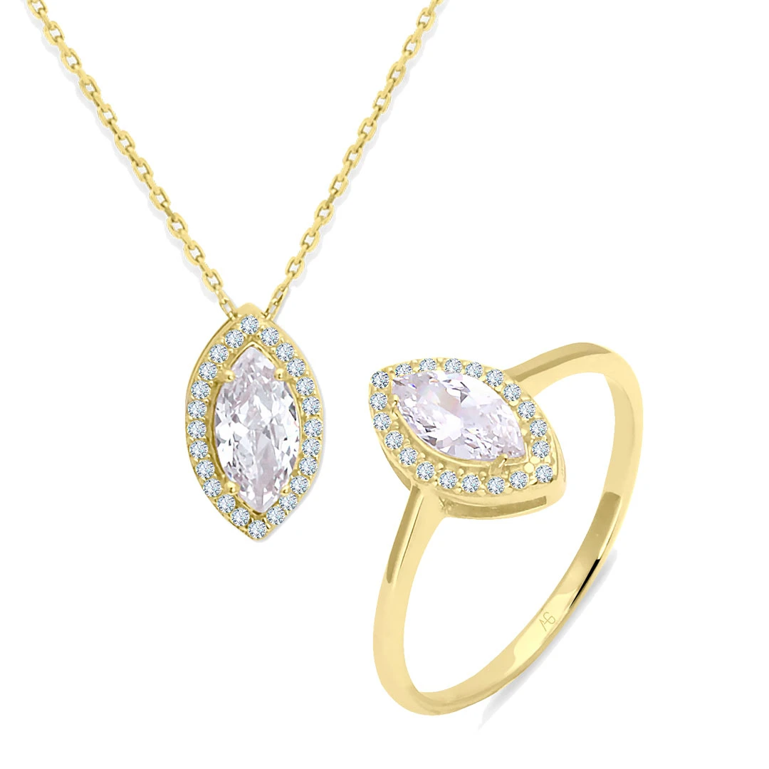 Altın Markiz Taşlı Kolye Yüzük Takım (TKM0062)