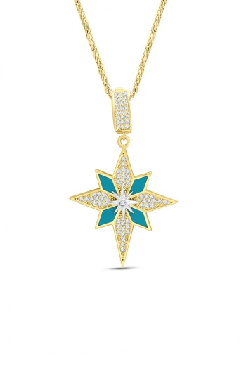 Altın Mavi Mineli Kuzey Yıldızı Charm Kolye