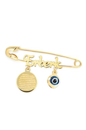 Altın Nazar Boncuklu Dualı İsimli Bebek Omuz İğnesi