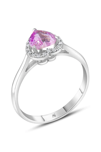 Altın Pembe Taşlı Kalp Model Pırlanta Yüzük