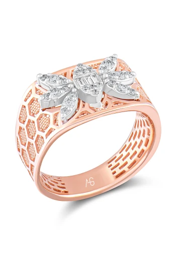 Altın Petek Kollu Çiçek Motifli Pırlanta Yüzük