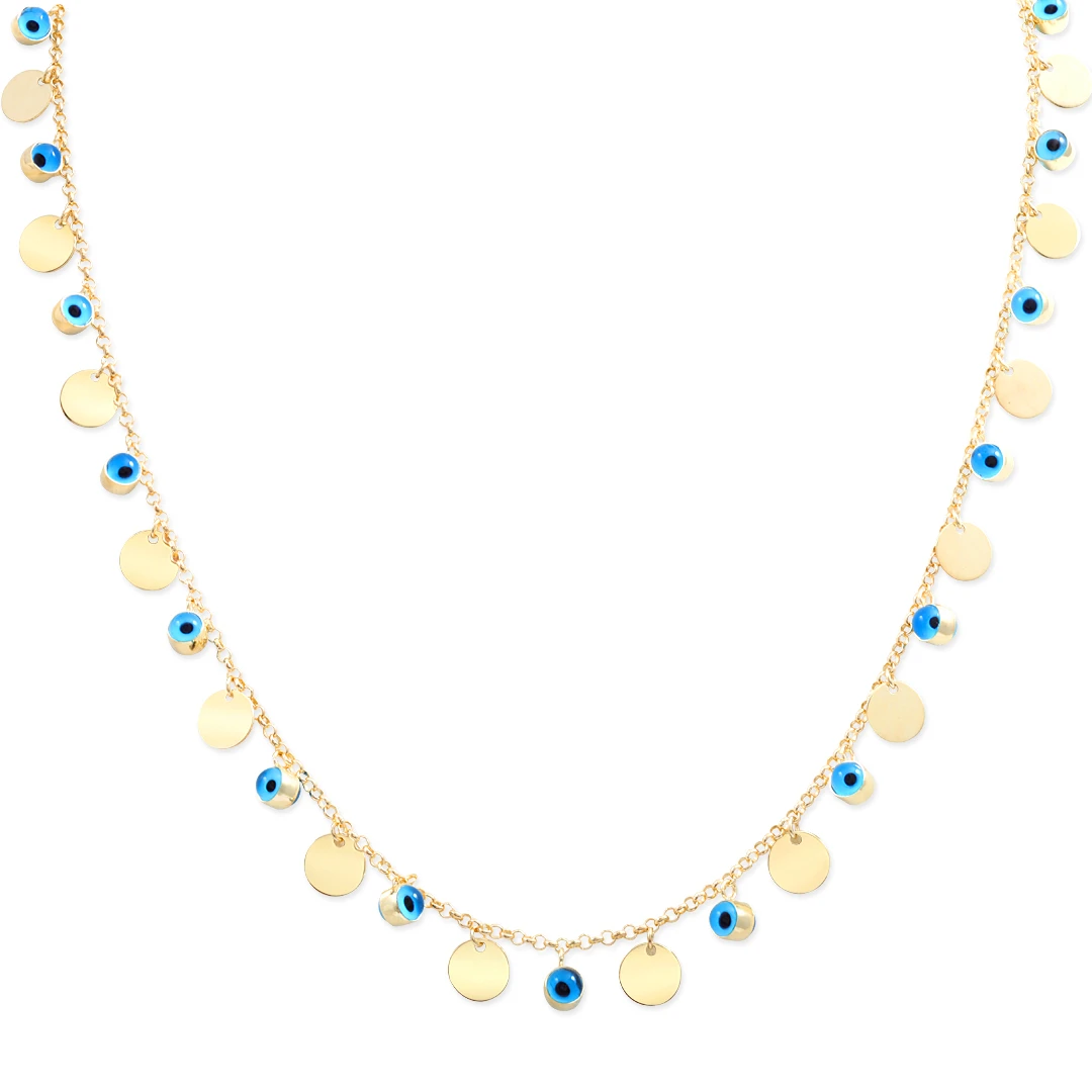 Altın Pullu Nazar Boncuklu Kolye (KLY0334)