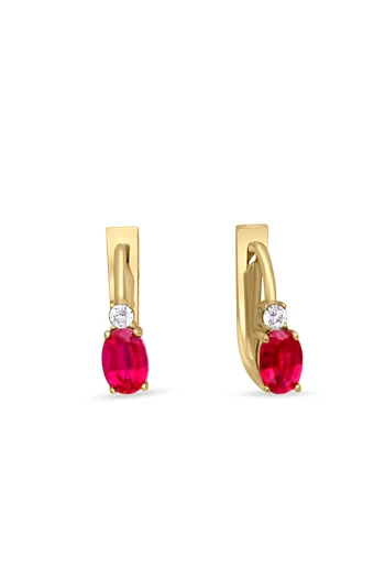 Altın Ruby Taşlı Minimal Günlük Küpe