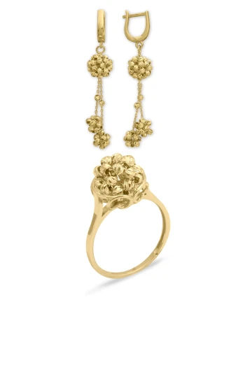 Altın Sallantılı Dorika Yüzük Küpe Set