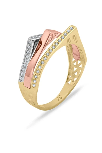 Altın Üç Renkli Taş Detay Kadın Yüzük