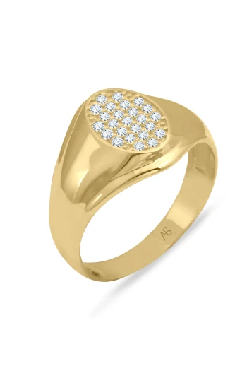 Altın Zirkon Taşlı Oval Erkek Yüzük