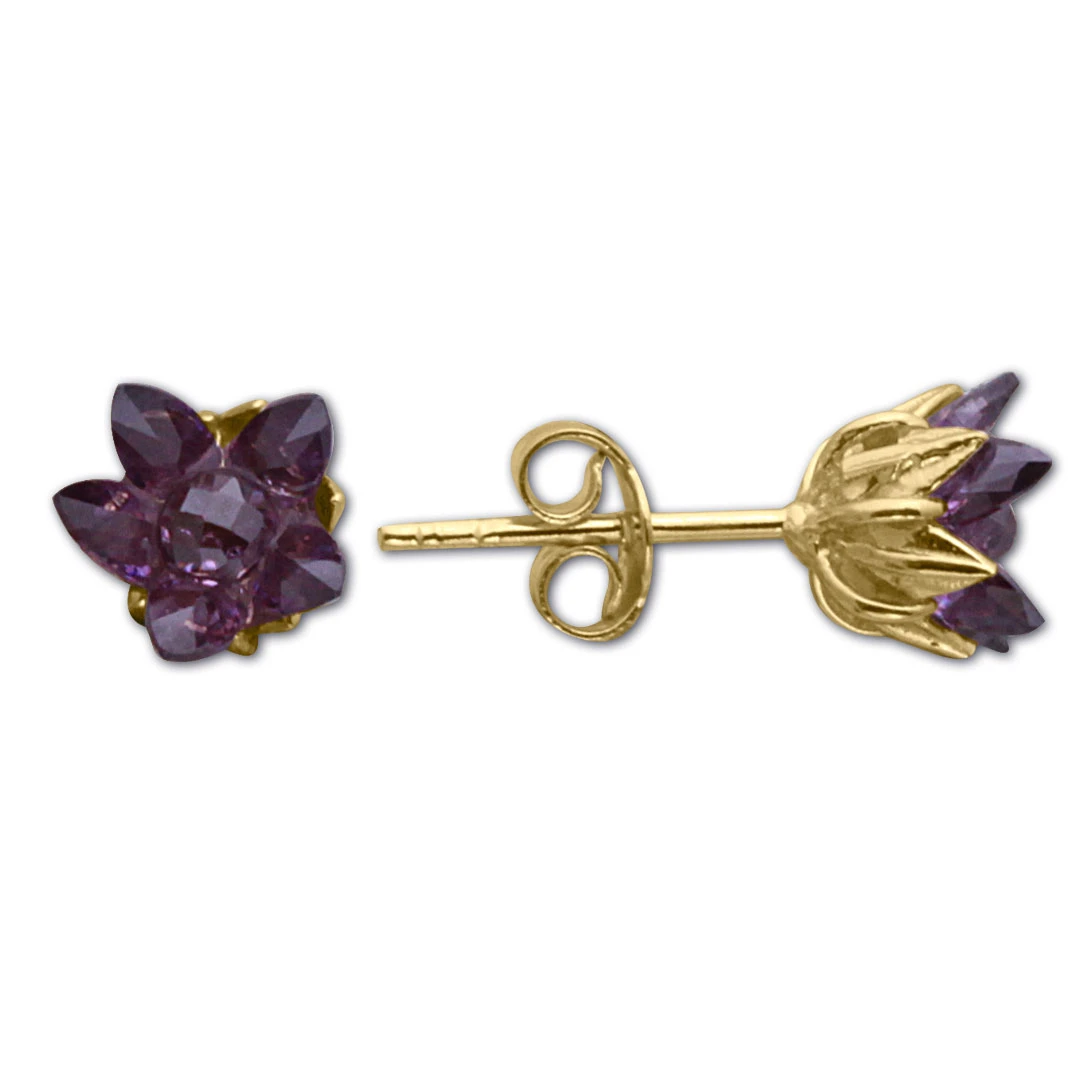 Ametist Taşlı Altın Lotus Çiçeği Küpe (KP0341)