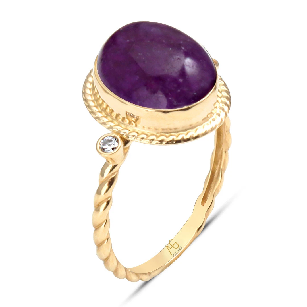 Ametist Taşlı Altın Nostalji Yüzük (YZK0036)
