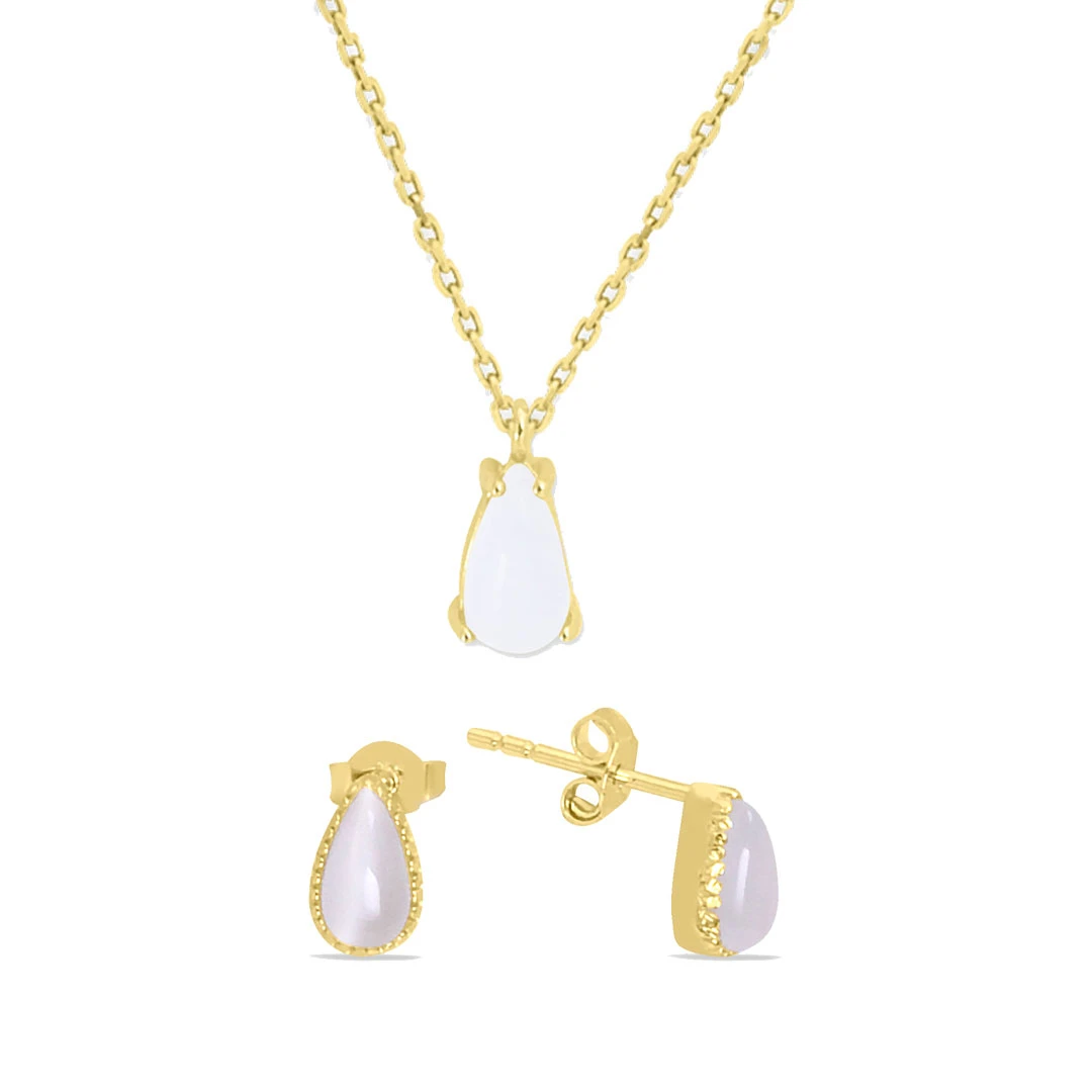 Beyaz Damla Taşlı Minimal Altın Takım (TKM0041)