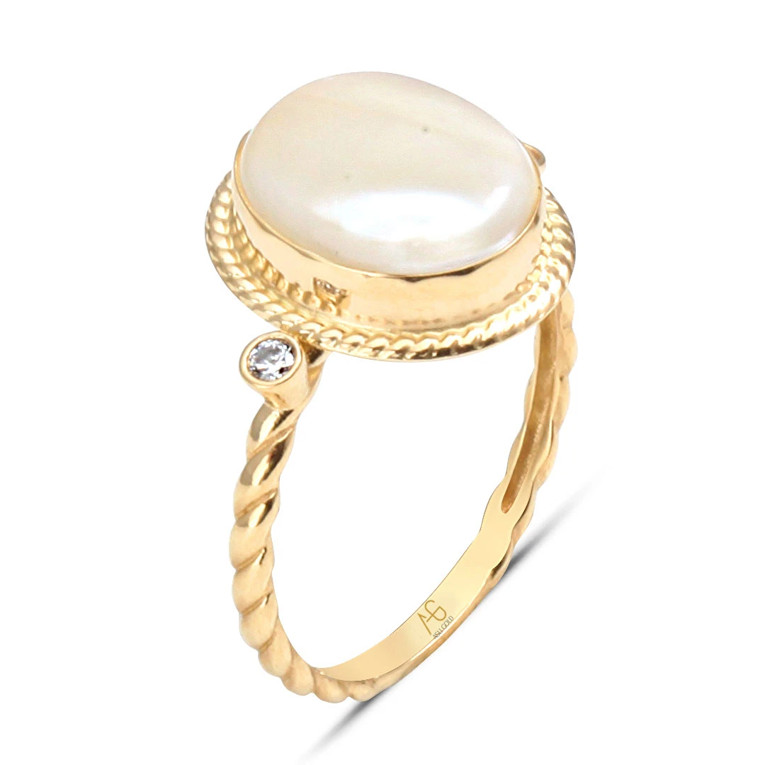 Burgulu Kol Ay Taşı Nostalji Altın Yüzük (YZK0032)