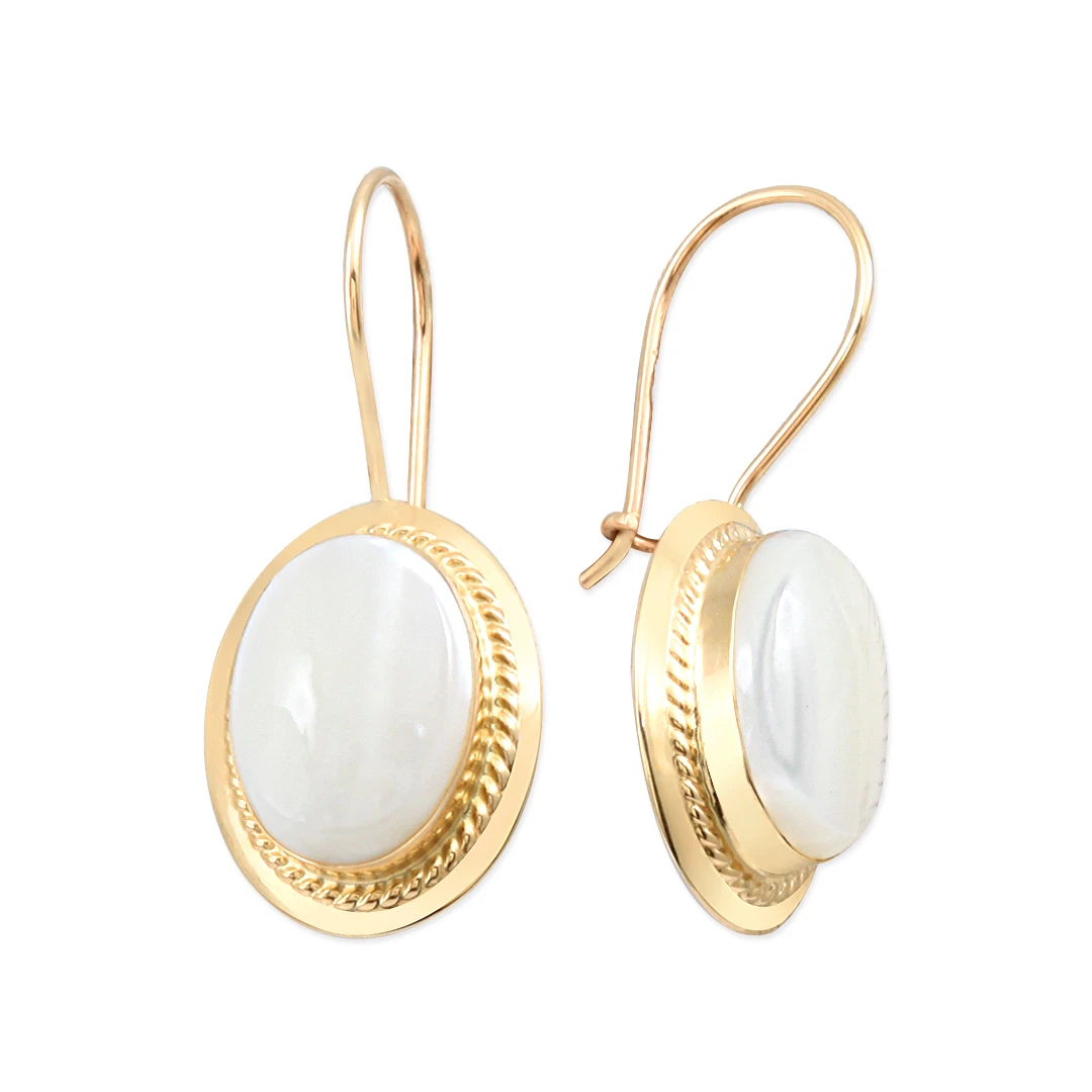 Büyük Boy Ay Taşı Altın Nostalji Küpe (KP0024)