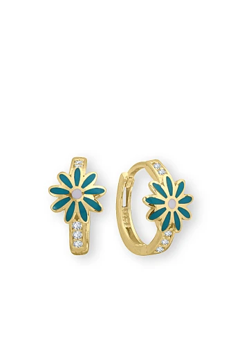 Çiçek Tasarımlı Taşlı Altın Çocuk Küpesi