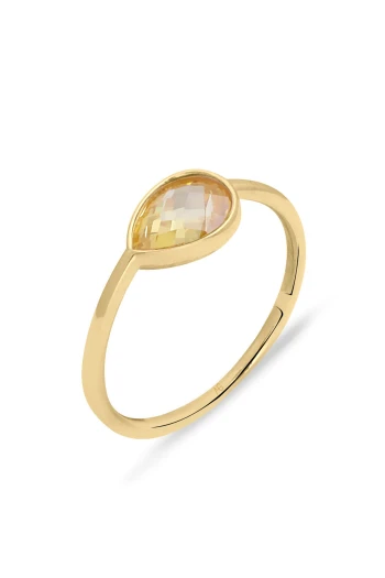Citrine Damla Taşlı Altın Sade Yüzük