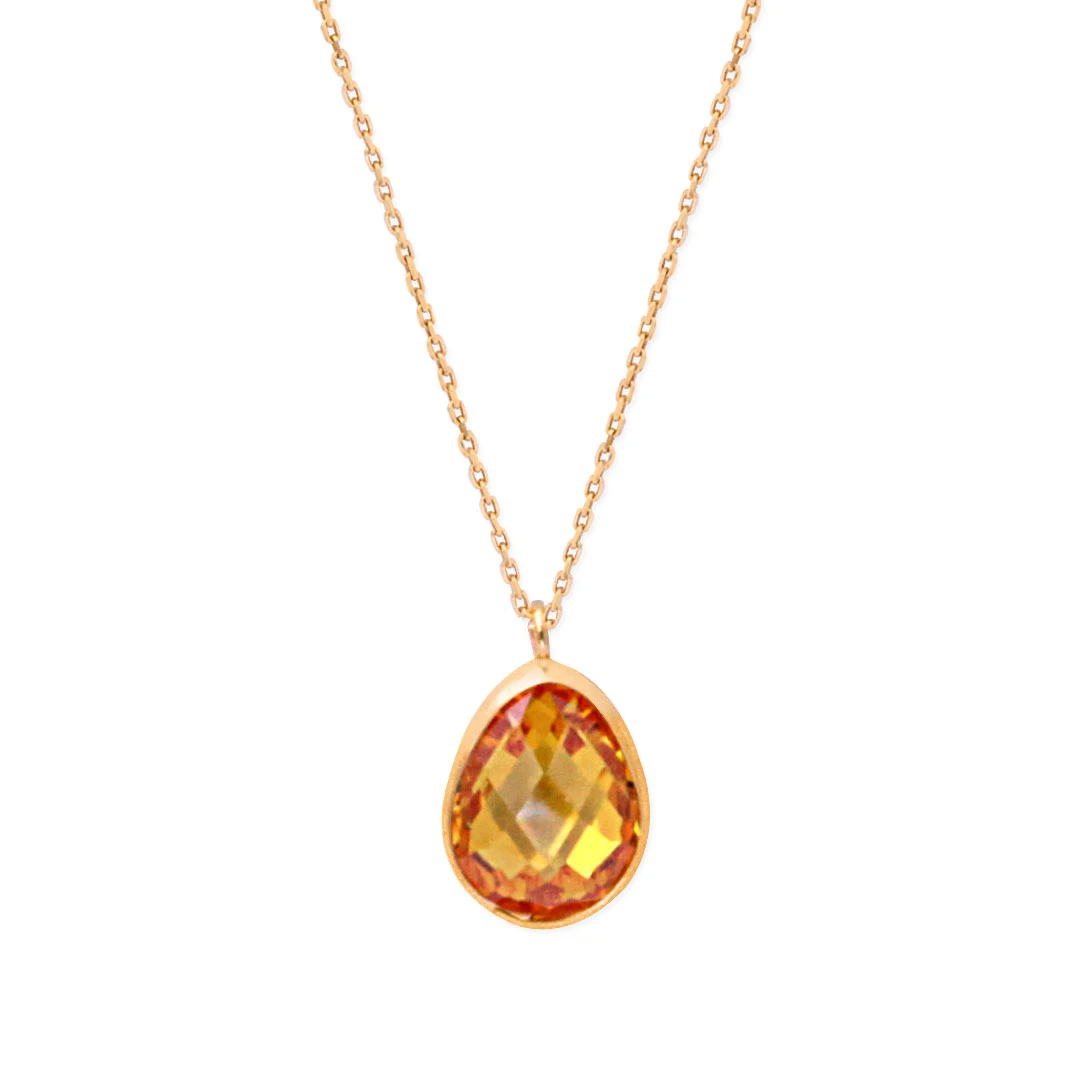 Citrine Taşlı Altın Minimal Kolye (KLY0237)