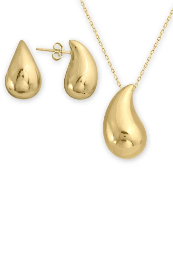 Damla Drop Model Altın 1.5 Cm Kolye Küpe Set