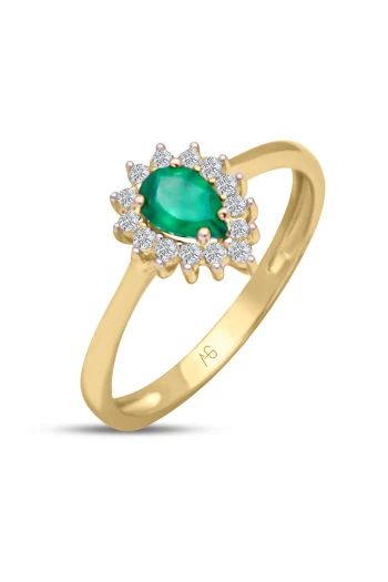 Damla Zirkon Zümrüt Taşlı Altın Yüzük