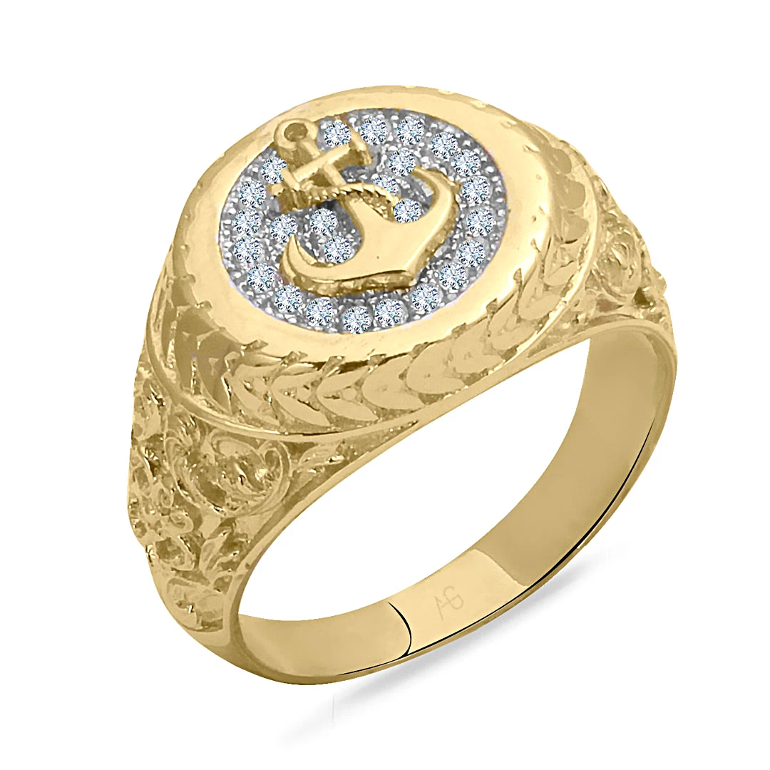 Denizci Çapası Detaylı Altın Erkek Yüzüğü