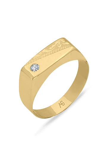 Dikdörtgen Tektaş Detaylı Altın Erkek Yüzük