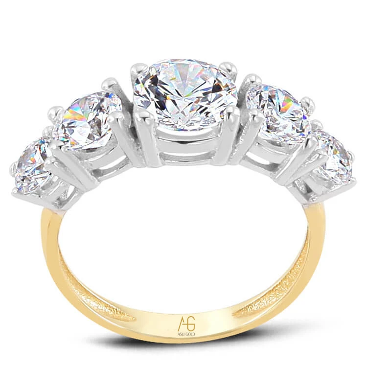 Dolgun Gösterişli Altın Beştaş Yüzük (FTY0094)