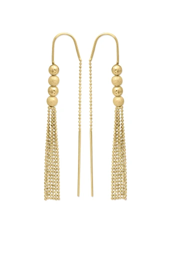 Dorika Sim Toplu Püsküllü Altın Zincir Küpe