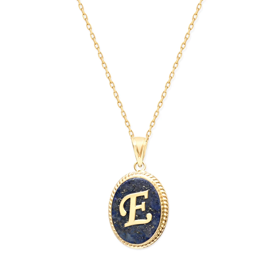 E Harfi Altın Lapis Kolye (KLY0125)