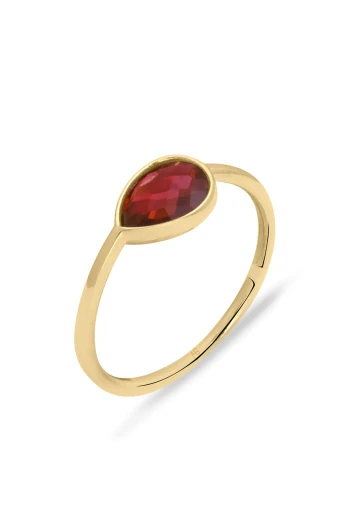 Garnet Damla Taşlı Altın Sade Yüzük