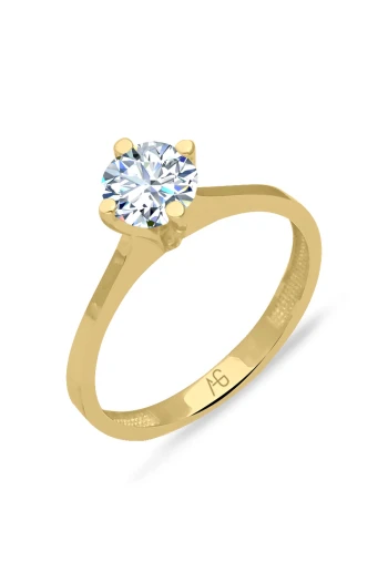 İnce Kol Altın Tektaş Evlilik Teklifi Yüzüğü (FTY0317)