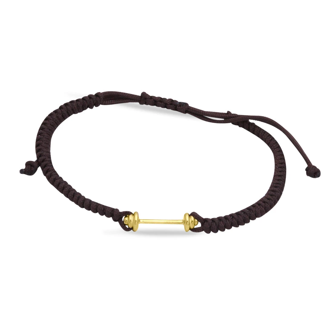 Kahverengi İpli Altın Dambıl Erkek Bileklik (BLK0275)