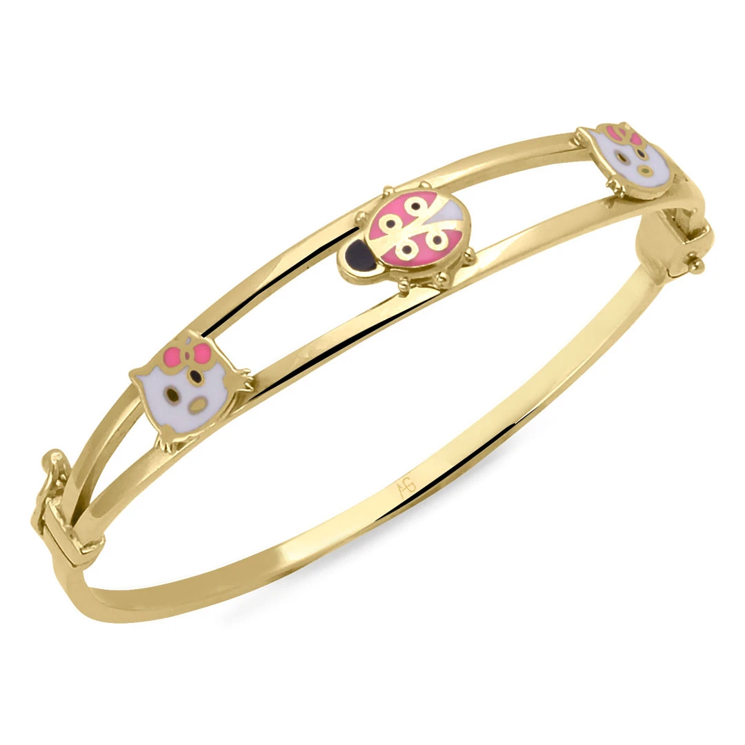 Kedi Ve Uğur Böcekli Altın Çocuk Bileziği (CKN0059)