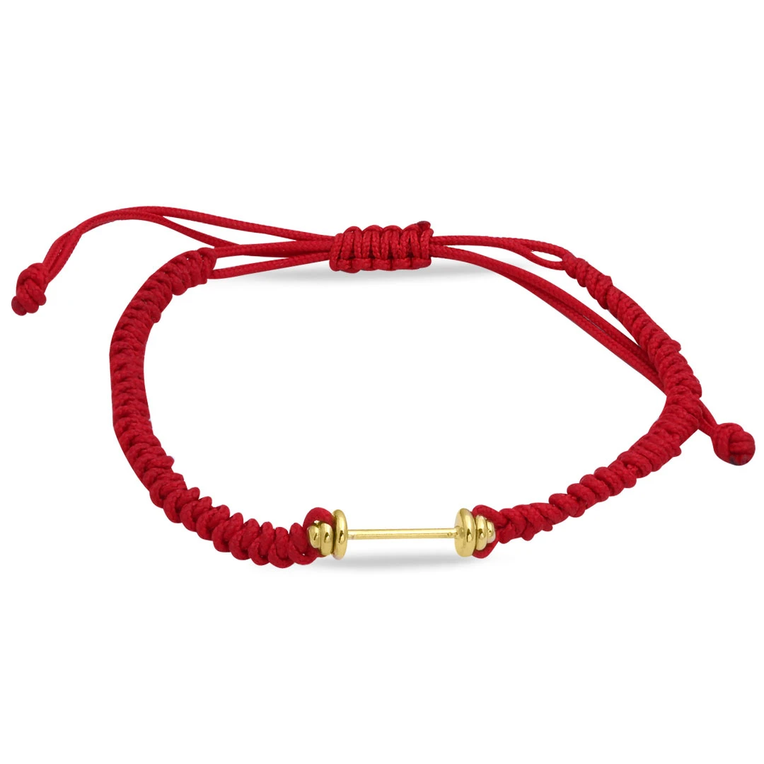 Kırmızı İpli Altın Dambıl Erkek Bileklik (BLK0276)