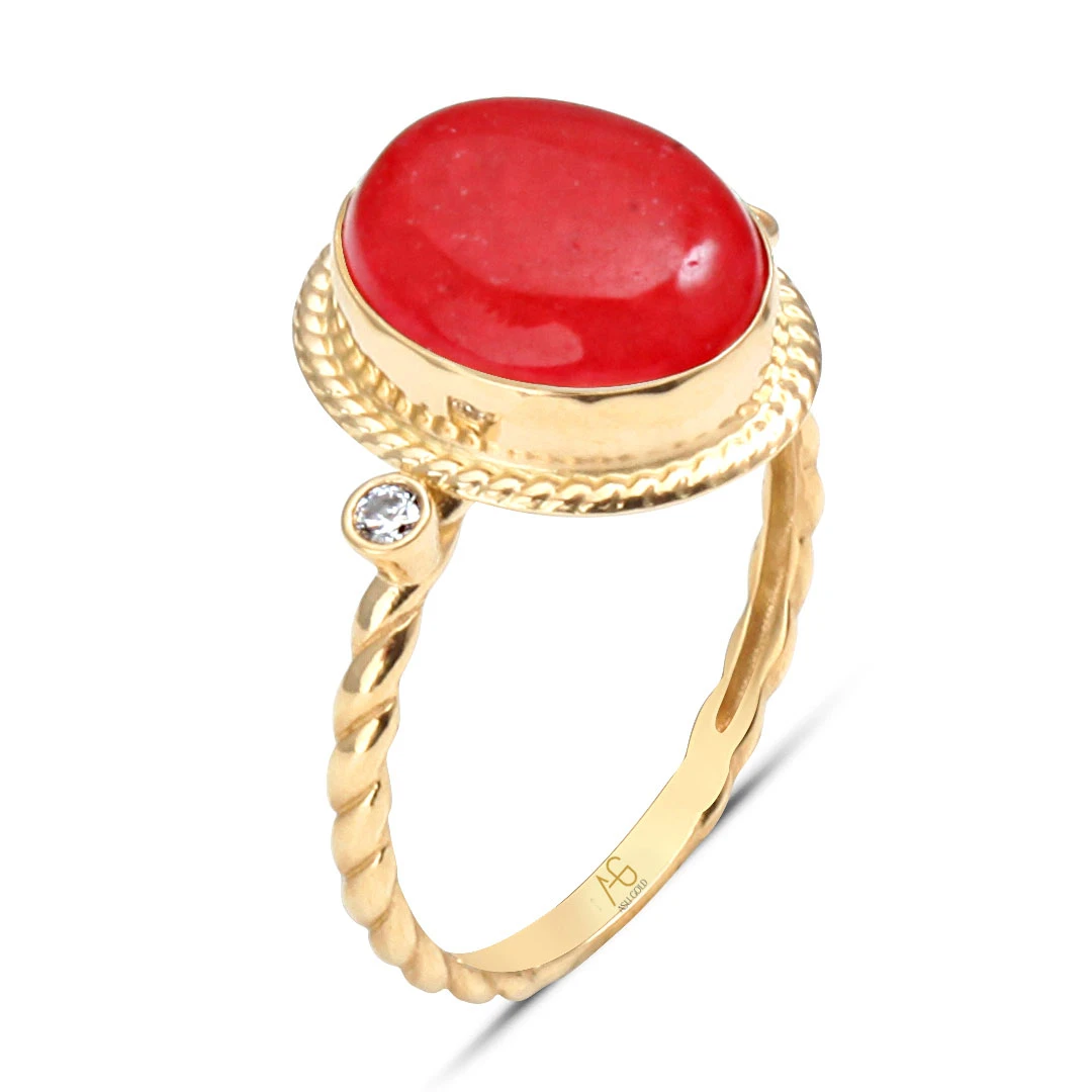Kırmızı Taşlı Altın Nostalji Yüzük (YZK0034)