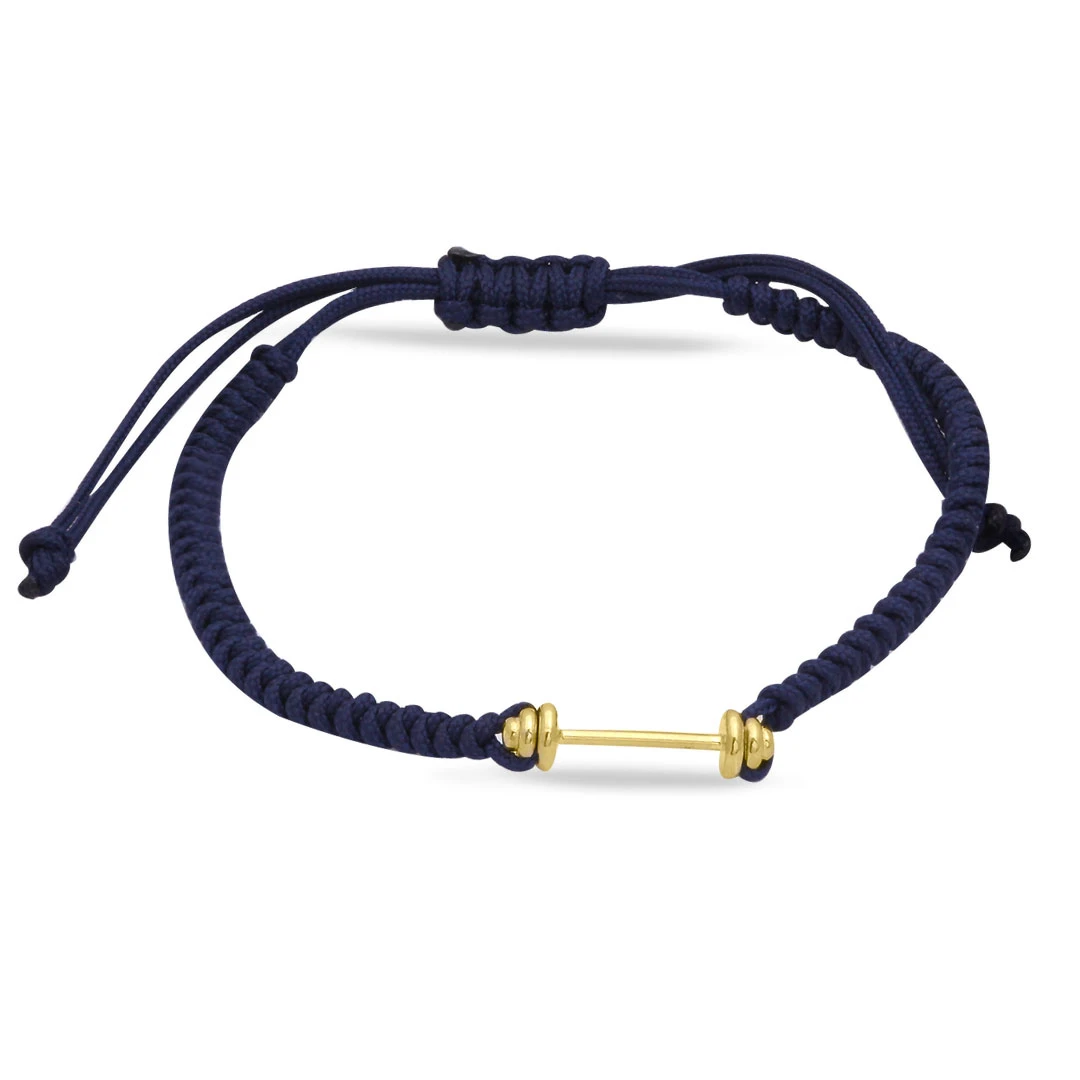 Lacivert İpli Altın Dambıl Erkek Bileklik (BLK0277)