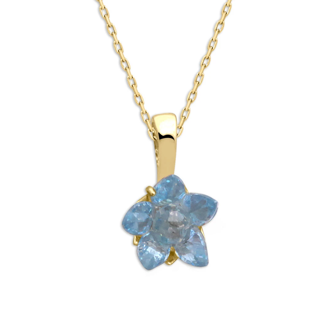 Mavi  Altın Lotus Çiçeği Kolye (KLY0598)