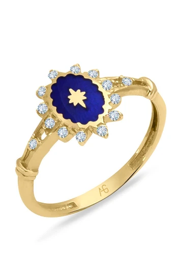 Mavi Mineli Altın Taşlı Kadın Yüzük