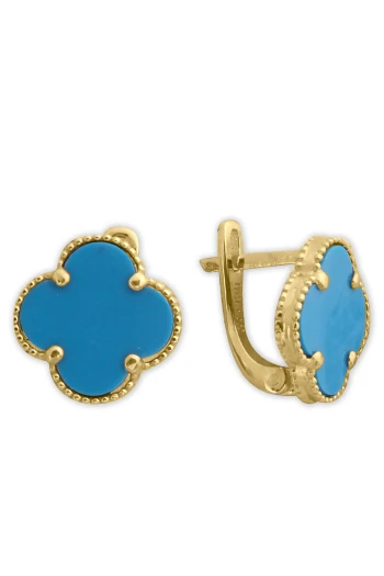 Mavi Taşlı Altın Yonca Küpe