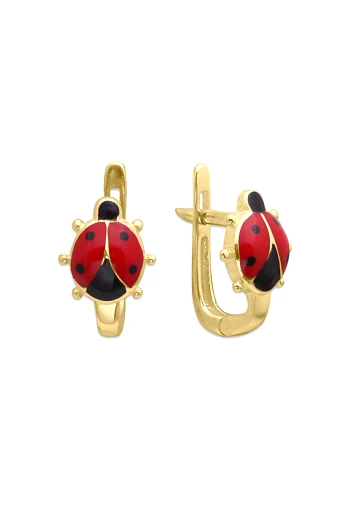 Mineli Altın Uğur Böcekli Kız Çocuk Küpesi