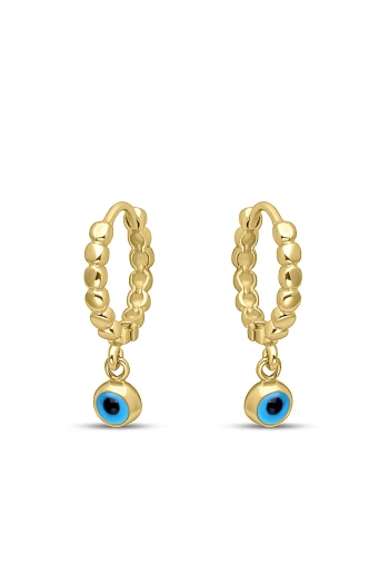 Minimal Nazar Boncuklu Altın Küpe