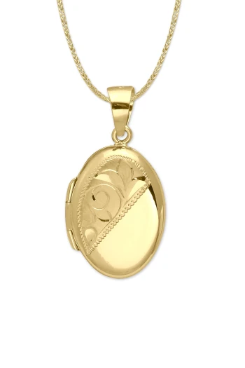 Motif İşlemeli Altın Oval Madalyon Kolye