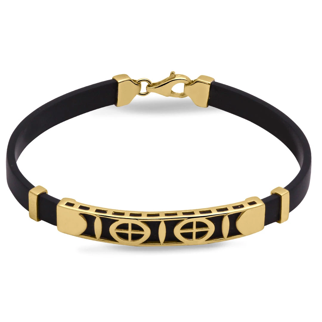 Motifli Altın Taşsız Kauçuk Erkek Bilekliği (BLK0342)