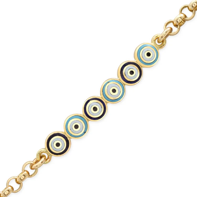 Nazar Boncuğu Mineli Altın Çocuk Bilekliği (CKN0047)