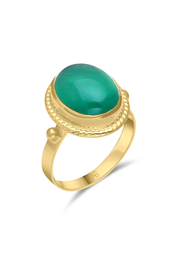 Nostalji Yeşil Taşlı Altın Yüzük